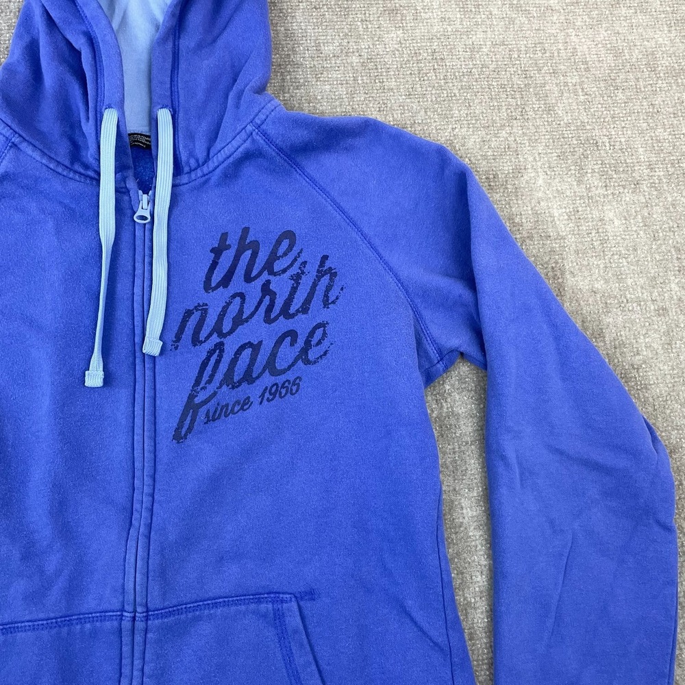 The North Face Hoodie Womens Medium Blue Fleece Lined Cotton Graphic Full Zip - Picture 9 of 14